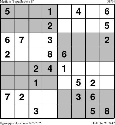 The grouppuzzles.com Medium SuperSudoku-8 puzzle for Saturday July 26, 2025