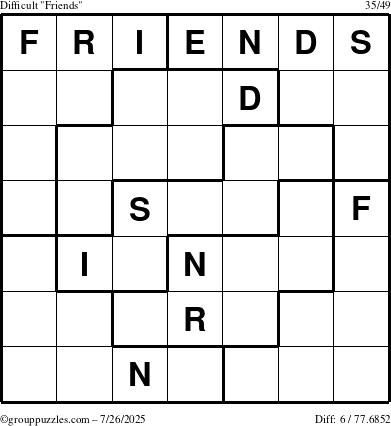 The grouppuzzles.com Difficult Friends puzzle for Saturday July 26, 2025