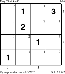 The grouppuzzles.com Easy Sudoku-4 puzzle for Saturday January 3, 2026 with all 3 steps marked