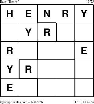 The grouppuzzles.com Easy Henry puzzle for Saturday January 3, 2026