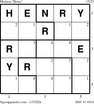 The grouppuzzles.com Medium Henry puzzle for Saturday January 3, 2026 with all 4 steps marked