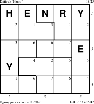 The grouppuzzles.com Difficult Henry puzzle for Saturday January 3, 2026 with all 7 steps marked