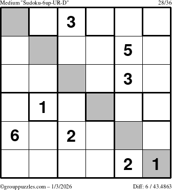 The grouppuzzles.com Medium Sudoku-6up-UR-D puzzle for Saturday January 3, 2026
