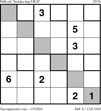 The grouppuzzles.com Difficult Sudoku-6up-UR-D puzzle for Saturday January 3, 2026