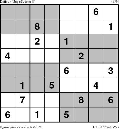 The grouppuzzles.com Difficult SuperSudoku-8 puzzle for Saturday January 3, 2026