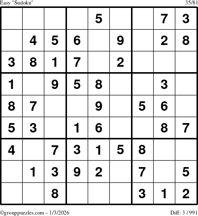 The grouppuzzles.com Easy Sudoku puzzle for Saturday January 3, 2026