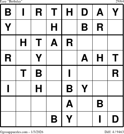 The grouppuzzles.com Easy Birthday puzzle for Saturday January 3, 2026