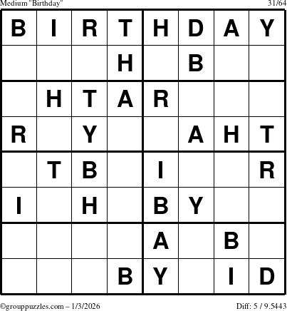 The grouppuzzles.com Medium Birthday puzzle for Saturday January 3, 2026