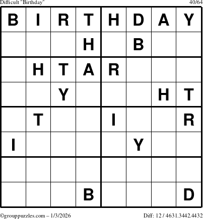 The grouppuzzles.com Difficult Birthday puzzle for Saturday January 3, 2026