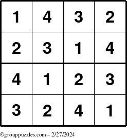 The grouppuzzles.com Answer grid for the Sudoku-4 puzzle for Tuesday February 27, 2024
