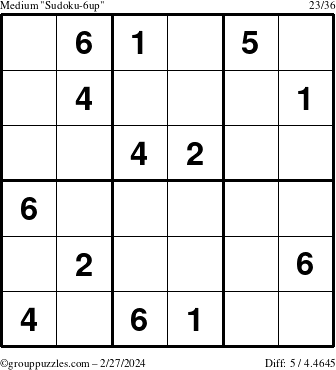 The grouppuzzles.com Medium Sudoku-6up puzzle for Tuesday February 27, 2024