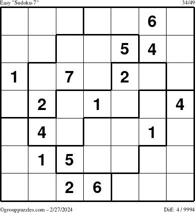 The grouppuzzles.com Easy Sudoku-7 puzzle for Tuesday February 27, 2024