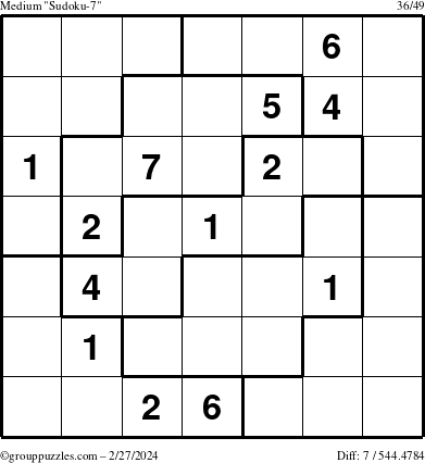 The grouppuzzles.com Medium Sudoku-7 puzzle for Tuesday February 27, 2024