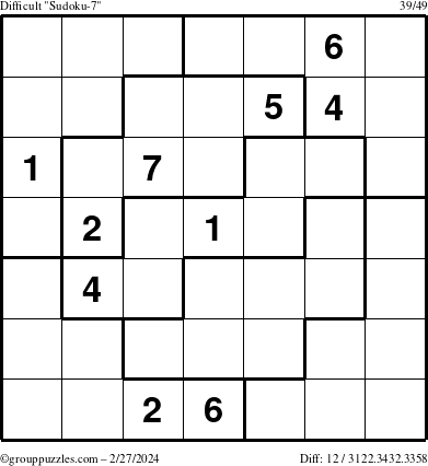 The grouppuzzles.com Difficult Sudoku-7 puzzle for Tuesday February 27, 2024