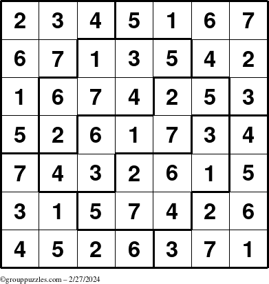 The grouppuzzles.com Answer grid for the Sudoku-7 puzzle for Tuesday February 27, 2024
