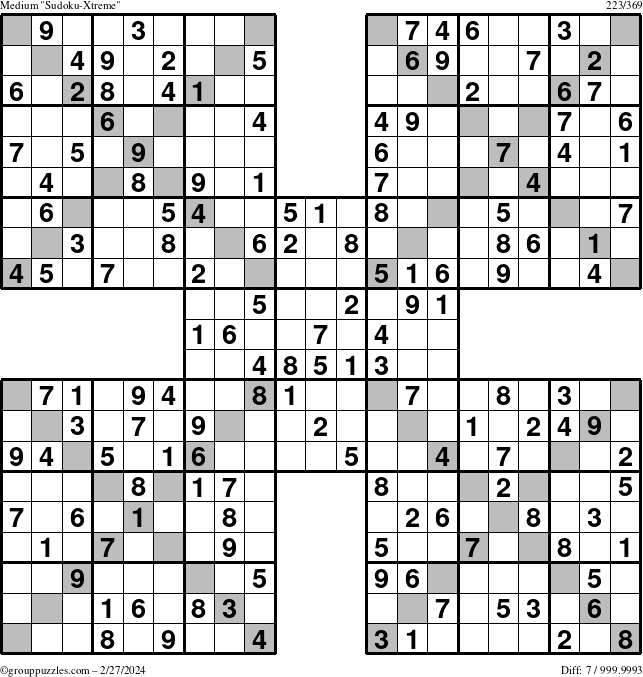The grouppuzzles.com Medium Sudoku-Xtreme puzzle for Tuesday February 27, 2024