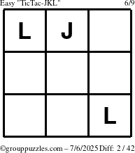 The grouppuzzles.com Easy TicTac-JKL puzzle for Sunday July 6, 2025