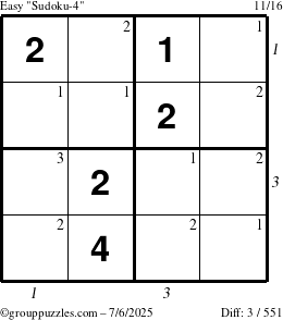 The grouppuzzles.com Easy Sudoku-4 puzzle for Sunday July 6, 2025 with all 3 steps marked