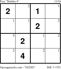 The grouppuzzles.com Easy Sudoku-4 puzzle for Sunday July 6, 2025 with the first 3 steps marked