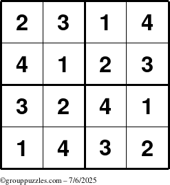The grouppuzzles.com Answer grid for the Sudoku-4 puzzle for Sunday July 6, 2025