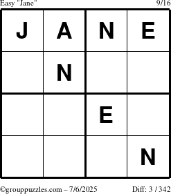 The grouppuzzles.com Easy Jane puzzle for Sunday July 6, 2025