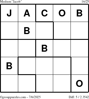 The grouppuzzles.com Medium Jacob puzzle for Sunday July 6, 2025