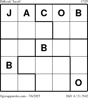 The grouppuzzles.com Difficult Jacob puzzle for Sunday July 6, 2025