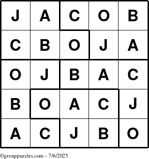 The grouppuzzles.com Answer grid for the Jacob puzzle for Sunday July 6, 2025