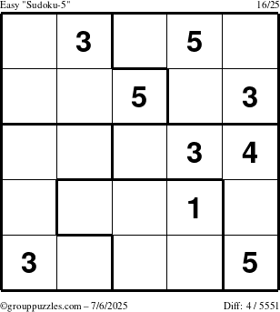 The grouppuzzles.com Easy Sudoku-5 puzzle for Sunday July 6, 2025
