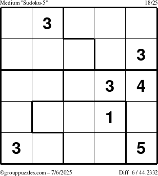 The grouppuzzles.com Medium Sudoku-5 puzzle for Sunday July 6, 2025
