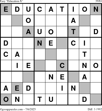 The grouppuzzles.com Easy Education-X puzzle for Sunday July 6, 2025