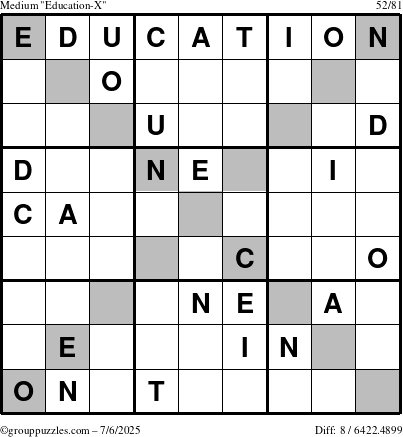 The grouppuzzles.com Medium Education-X puzzle for Sunday July 6, 2025