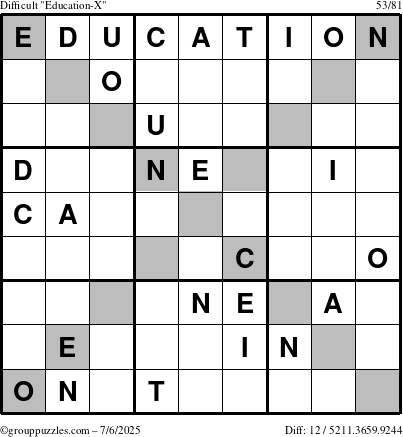 The grouppuzzles.com Difficult Education-X puzzle for Sunday July 6, 2025