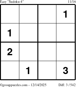 The grouppuzzles.com Easy Sudoku-4 puzzle for Sunday December 14, 2025