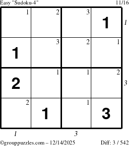 The grouppuzzles.com Easy Sudoku-4 puzzle for Sunday December 14, 2025 with all 3 steps marked