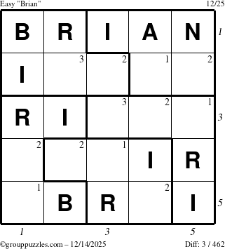 The grouppuzzles.com Easy Brian puzzle for Sunday December 14, 2025 with all 3 steps marked
