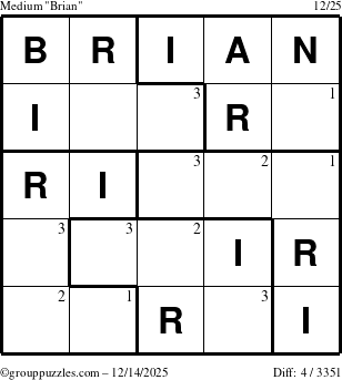 The grouppuzzles.com Medium Brian puzzle for Sunday December 14, 2025 with the first 3 steps marked