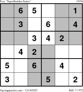 The grouppuzzles.com Easy SuperSudoku-Junior puzzle for Sunday December 14, 2025