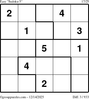 The grouppuzzles.com Easy Sudoku-5 puzzle for Sunday December 14, 2025