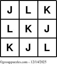 The grouppuzzles.com Answer grid for the TicTac-JKL puzzle for Sunday December 14, 2025