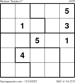 The grouppuzzles.com Medium Sudoku-5 puzzle for Sunday December 14, 2025