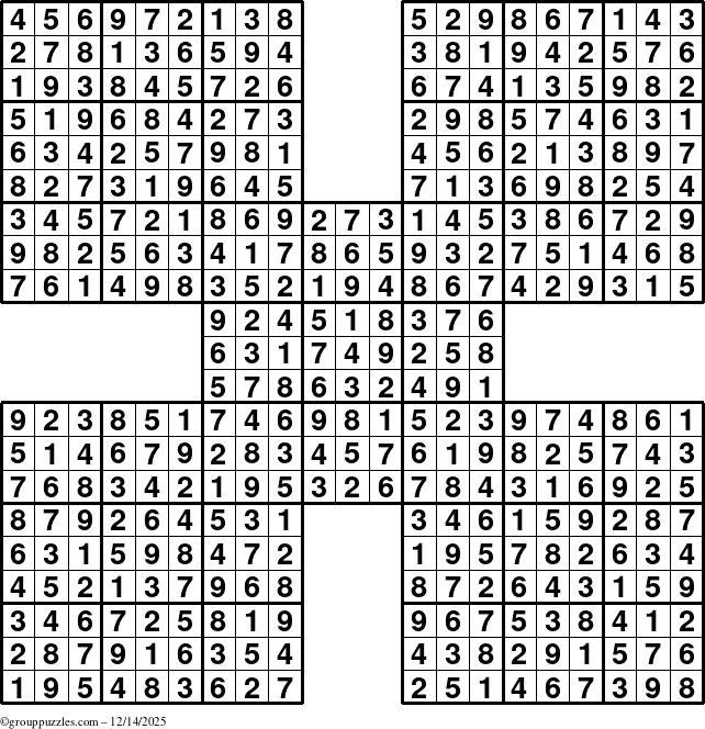 The grouppuzzles.com Answer grid for the Sudoku-by5 puzzle for Sunday December 14, 2025