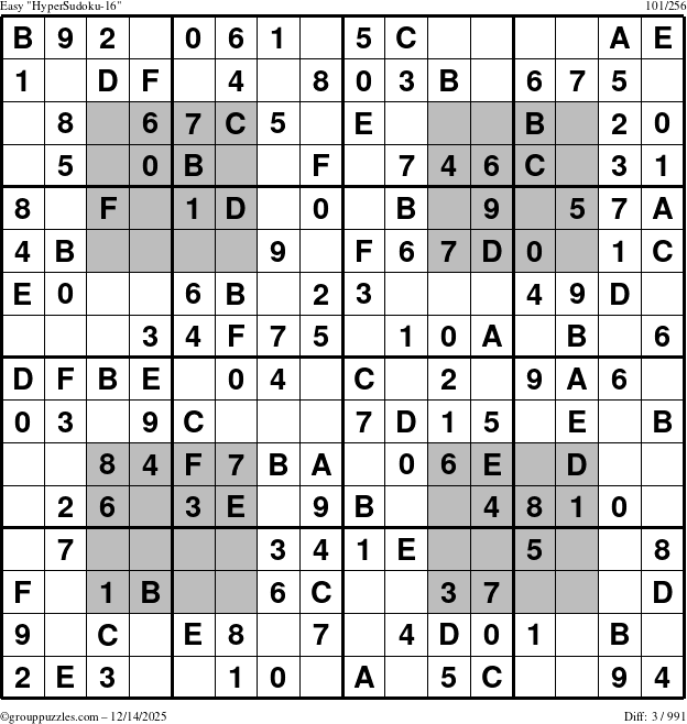 The grouppuzzles.com Easy HyperSudoku-16 puzzle for Sunday December 14, 2025