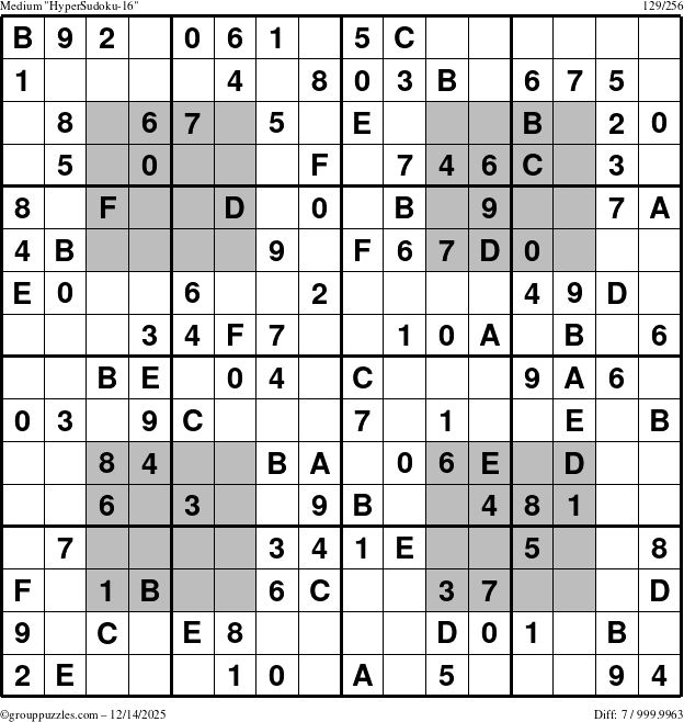 The grouppuzzles.com Medium HyperSudoku-16 puzzle for Sunday December 14, 2025