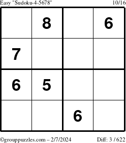 The grouppuzzles.com Easy Sudoku-4-5678 puzzle for Wednesday February 7, 2024
