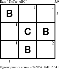 The grouppuzzles.com Easy TicTac-ABC puzzle for Wednesday February 7, 2024 with all 2 steps marked