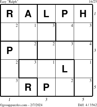 The grouppuzzles.com Easy Ralph puzzle for Wednesday February 7, 2024 with all 4 steps marked