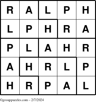 The grouppuzzles.com Answer grid for the Ralph puzzle for Wednesday February 7, 2024