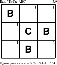 The grouppuzzles.com Easy TicTac-ABC puzzle for Wednesday February 7, 2024 with the first 2 steps marked