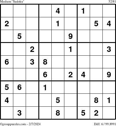 The grouppuzzles.com Medium Sudoku puzzle for Wednesday February 7, 2024